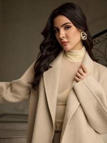 ZEYLAH Women's Autumn/Winter Classic Lapel NeckLong Sleeve Long Cashmere Coat - Beige - View 4