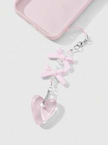 ROMWE Kawaii 2 件优雅简约甜美手工串珠仿水晶和珍珠树脂蝴蝶结心形吊坠，多功能装饰，适用于手机、钥匙链、包包，适合作为女孩/女士的礼物，日常穿着和节日 - 粉色 - 查看 4