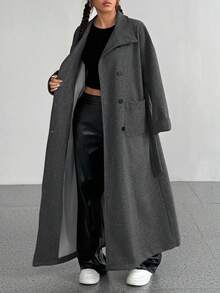 SHEIN Unity Women's Simple Long Sleeve Pocket Solid Color Button Front Jacket, Autumn/Winter - Dark Grey - View 4