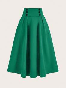 EURMUSE Minimalist Solid Color Casual Office Versatile Daily Wear Women Skirt - Green - View 8