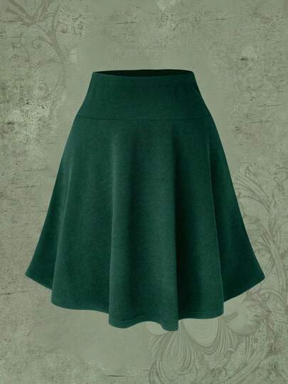 DreamSkyne Falda paraguas de color verde sólido de media longitud para mujer de talla grande, falda acampanada verde para mujer