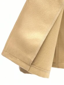 SHEIN Elladie kids Tween Girls' Fashionable Khaki Faux Pocket Front Double-Breasted Long Sleeve Woolen Jacket, Stylish & Cute, Autumn/Winter Fall - Khaki - View 6