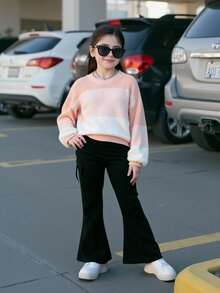 冬季服装、冬季套装、儿童冬季服装、秋季服装、万圣节、万圣节服装、圣诞节服装、女童休闲条纹圆领长袖毛衣 - 彩色 - 查看 6