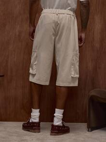 Musero Long Line Enlarged Premium Cargo Style Pocket Shorts /Winter - Apricot - View 4