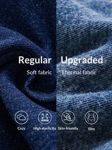 Calça Denim Skinny Elástica com Forro de Fleece Quente, Azul Escuro, Estilo Y2K Vintage, Casual de Inverno para Escola e Volta às Aulas, para Meninos Pré-Adolescentes, Uso Diário no Outono - Azul - Visão 2