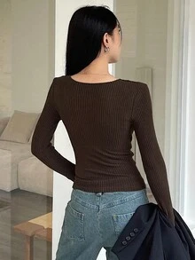 DAZY Women's Warm Fleece Crossed T-Shirt, Fall Clothes Long Sleeve Women Tops, Thermal Lined,Winter