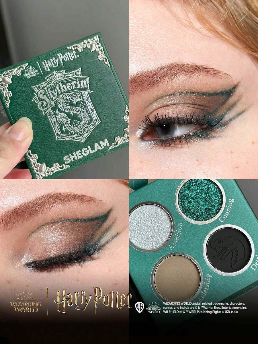 Harry Potter™ X SHEGLAM 哈利波特™ 史萊哲林™ 之家眼影盤 4 色閃光霧面眼影盤 綠色均勻著色順滑可混合眼影 眼影 品牌 美容 化妝 化妝品 適合女性與女孩 完美搭配夏季春季 Y2K 時尚 流行 生日 母親節禮物 假期 派對準備就緒 最佳顏色 - Slytherin - 查看 1