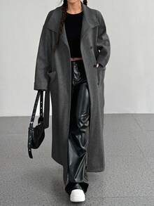 SHEIN Unity Women's Simple Long Sleeve Pocket Solid Color Button Front Jacket, Autumn/Winter - Dark Grey - View 3