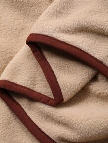 FRIFUL 女式休闲拉链撞色灯芯绒字母印花宽松夹克，棕色 - 卡其色 - 查看 7