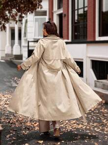 Vionelle 大码休闲纯色长款风衣 女款风衣 长款风衣 女士长款风衣 米色风衣 女款风衣 - 卡其色 - 查看 2