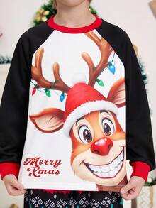 2pcs/Set Boys' Casual Christmas Element Graphic Loose Fit Long Sleeve Hoodie And Sweatpants Fall Winter - White - View 6