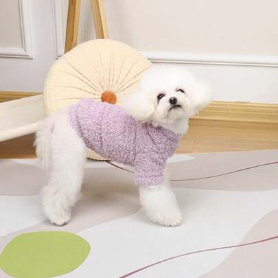 Camiseta de peluche cómoda para mascotas para otoño e invierno, adecuada para perros y gatos, ropa de poliéster para mascotas, adecuada para razas de perros ultra pequeñas y pequeñas - Ropa de mascota estilo suéter de tejido de punto, haciendo que su mascota se vista cómodamente.