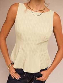 Avantive 女士休闲纯色束腰无袖露背衬衫 - 杏色 - 查看 6