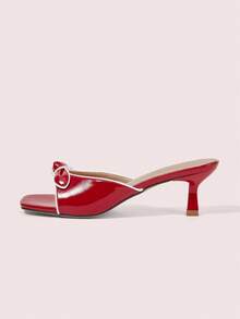 CUCCOO DOLLMOD 女士高跟凉鞋，法式蝴蝶结细高跟鞋，红色 PU 材质优雅凉鞋 - 紅色 - 查看 6