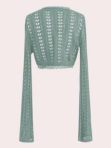 Celisse Cárdigan ligero de manga larga con lazo delantero de unicolor para mujer - verde menta - Ver 2