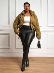 Veslaya Áo khoác ngắn tay dài màu nâu trơn, chất liệu cotton có họa tiết, thích hợp cho mùa Thu/Đông, phong cách thường ngày, đi học và thư giãn, dành cho nữ cỡ lớn. - màu nâu - Xem 6