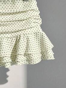 Elamini Fashionable Pleated Layered Decor Sweet Design Mini Skirt Elegant Ruffled Polka Dot Vacation Style A-Line Skirt - Apricot - View 6