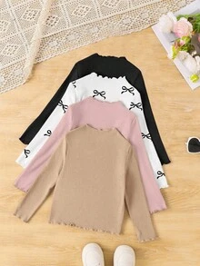 SHEIN 青少年女孩休闲舒适漏斗领多件装T恤 - 白色 - 查看 2