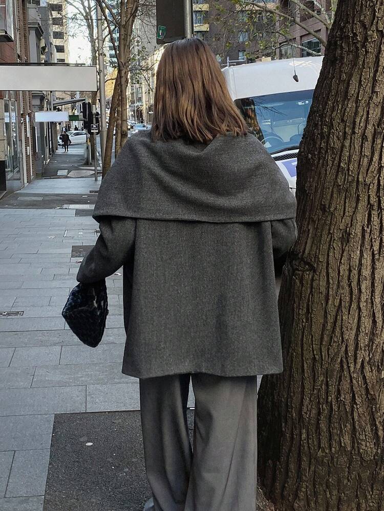Women's Solid Color Mid-Length Overcoat, Autumn/Winter Jacket