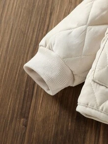 Infant/Toddler Baby Girl Baby Boy Unisex Casual Minimalist Large Pocket Padded Mid-Length Hooded Trench Coat, Autumn/Winter Quilted Baby Jacket Baby Coat Baby Hooded Jacket Newborn Coat Baby Winter Coat 3M-3T Fall - Apricot - View 3