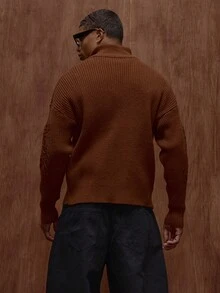 Musero Cárdigan de punto con cuello alto, manga larga, detalles de manga con estampado y cremallera, para otoño/primavera-verano - Marrón - Ver 2