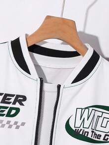 青少年男孩棒球夹克套装，宽松休闲摩托车图案运动运动服，适合通勤、上学、日常休闲、运动、秋冬 - 墨綠色 - 查看 5