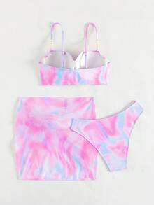 Vaytide Conjunto de bikini con estampado de teñido anudado, cubierta y falda para mujer, ideal para la playa en primavera y verano - Multicolor - Ver 5