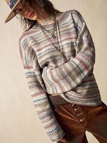 Bohemela Women's Casual Loose Fit Dropped Shoulder Striped Sweater, Autumn/Winter,Cozy Fall And Winter Clothes For Women - Multicolor - View 6