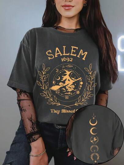 EMERY ROSE 大码万圣节T恤，大码街头图案短袖T恤，可爱夏季上衣，度假风