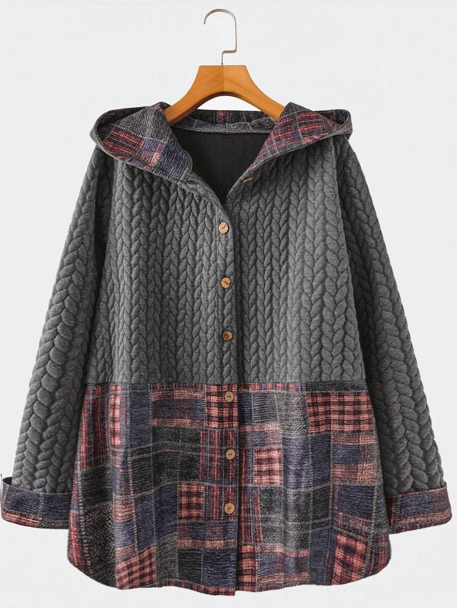 EMERY ROSE 大码女式休闲拼布连帽夹克 - 彩色 - 查看 1