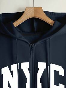 SHEIN 女士休闲拉链卫衣外套，字母印花图案，秋季新品