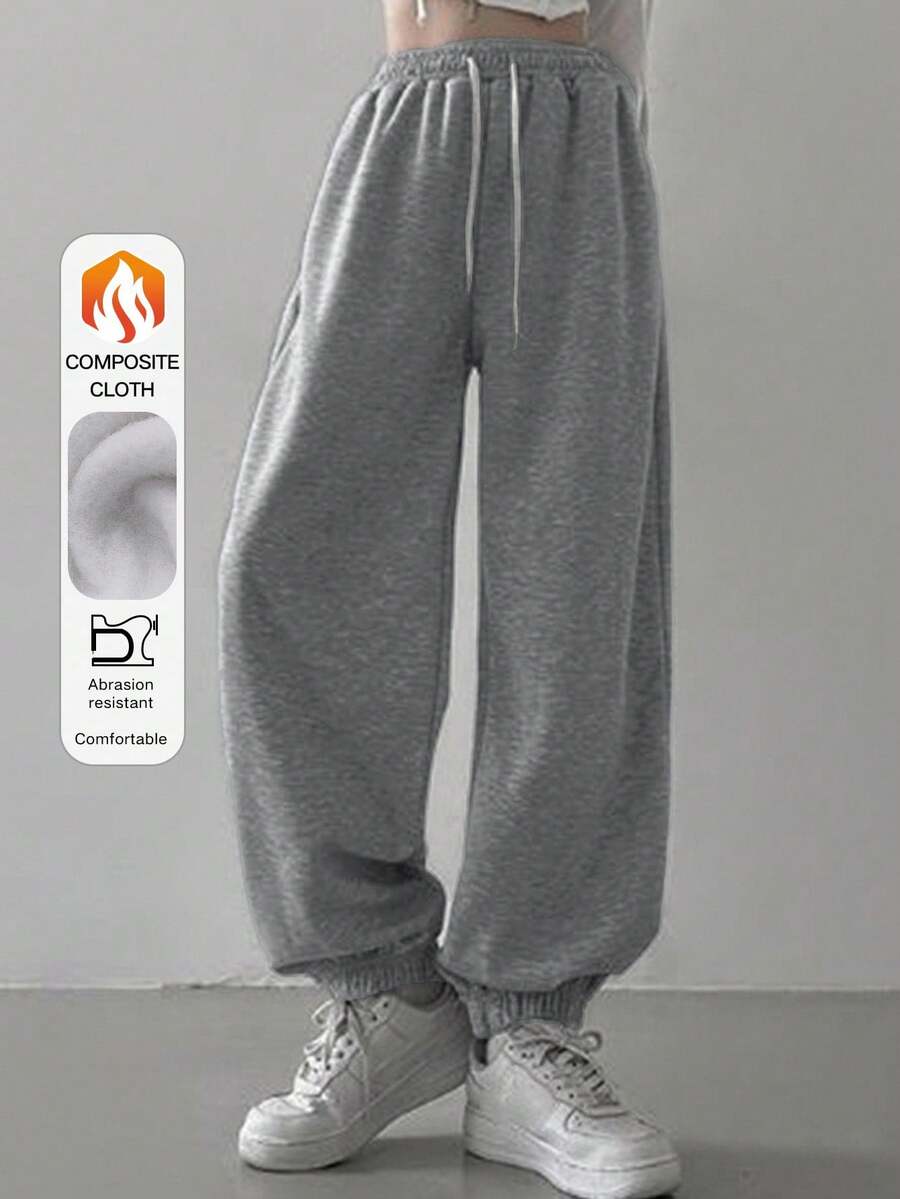 DAZY Women's Solid Color Elastic Waist Drawstring Casual Loose Fit Jogger Pants Fall Sweatpants - Dark Grey - View 1