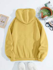 SHEIN 女士宽松休闲开襟卫衣 - 黃色 - 查看 2