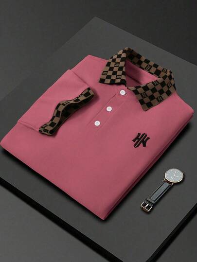 Manfinity Mode 男士休闲格纹拼接短袖Polo衫，夏季男士Polo衫，男士奢华服饰，格纹领Polo衫，设计师衬衫，男士时尚