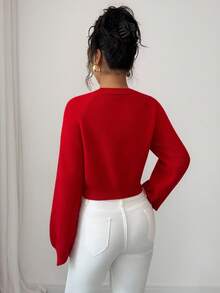 Selianne Women's Fashionable Casual Round Neck Gold Sequin Floral Short Pullover Shiny Sweater, Suitable For Christmas And New Year - Red - View 2