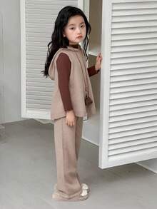DAZY 2pcs Young Girl Girls Hooded Sweater Vest + Fleece Pants Set, Autumn
