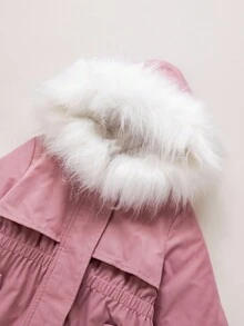 SHEIN Manteau à capuche rose mignon doublé de thermique, polyvalent pour l'automne/l'hiver, bébé fille - Rose bonbon - Voir 5