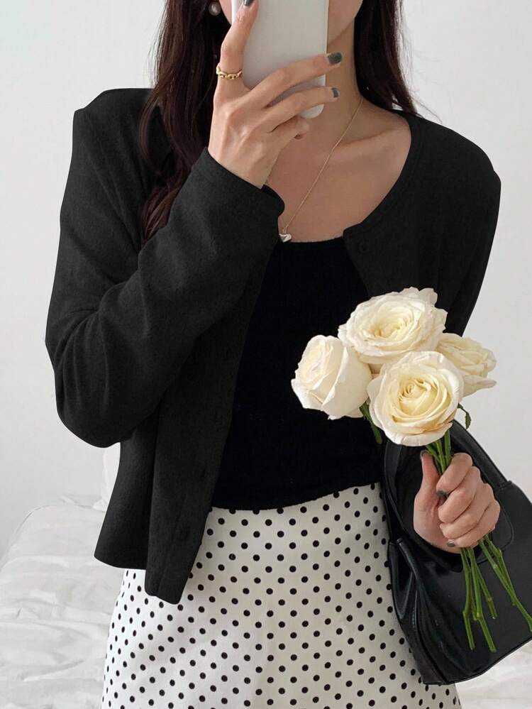 Women Crew Neck Casual Loose Open Front T-Shirt, Minimalist And Fashionable, Suitable For Summer,Fall Clothes Long Sleeve Women Tops