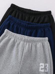 3pcs/Set Celana Jogging Longgar Bermotif Kasual dengan Tali Serut untuk Remaja Laki-laki, Cocok untuk Olahraga Sehari-hari dan Aktivitas Luar Ruangan di Musim Gugur dan Musim Dingin - MultiWarna - View 3