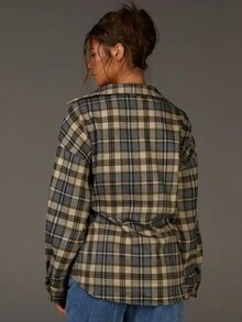 Athîral Áo sơ mi kẻ caro thường ngày cho nữ, mùa thu, áo sơ mi kẻ sọc nâu, phong cách đồng quê nữ tính. - Nhiều màu - Xem 2