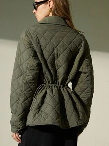 Aveloria Modichic Rhombus Pattern Padded Coat, Fashionable High-End Thick Padded Coat - Green - View 2