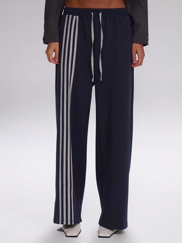 MUSERA Pantalones jogger de pierna ancha con detalle de rayas, lindos para otoño, regreso a la escuela, uso casual, ropa deportiva, uso corporativo, para correr en invierno