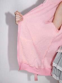 ROMWE Kawaii Rabbit Ear Bow Lace Trim Ribbon Decor Women Sweatshirt - Pink - View 7