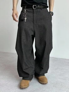 DAZY 秋季条纹可调节踝带宽松低腰男士牛仔裤 - 黑色 - 查看 1