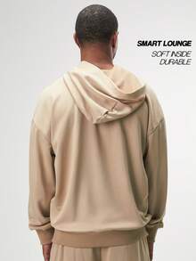 Arc Streetrush Men Street-Style Popular Ins Matching Double Pocket Double Zipper Sweatshirt, Casual Wear, Boyfriend/Husband Gift, Anniversary Gift, Men Double Way Zip Up Hoodies, Fall, Long Sleeve Top - Khaki - View 2