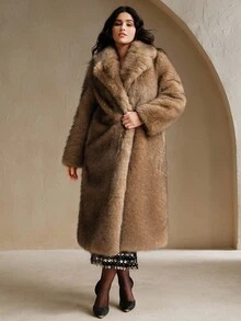 Anewsta New Autumn/Winter Elegant Lady-Like Faux Fur Long Coat, Fashionable Fur & Wool Blend Outerwear For Women