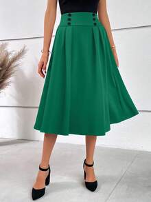 EURMUSE Minimalist Solid Color Casual Office Versatile Daily Wear Women Skirt - Green - View 4