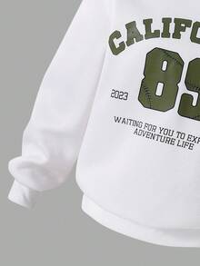 SHEIN Explorewe 2pcs Girls Chic Letter Print Hoodie Sweatshirt,Green Cargo Pants Outfit Autumn,School Back-To-School,Christmas Cow Boy,Green And White Streetwear - Army Green - View 5