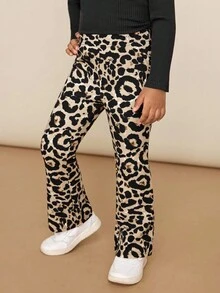 2pcs/Set Young Girl Solid Color Fitted Flare Casual Sweatpants