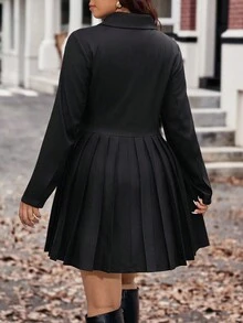 Vionelle Plus Size Women Elegant Solid Color Pleated Metal Button Jacket Winter Autumn Fall